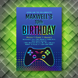 Invitación Boys Video Game Navy Cumpleaños