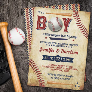 Invitación Boys Vintage Baseball Baby Shower