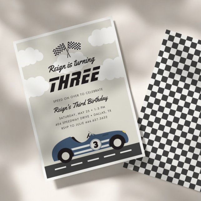 Invitación Boys Vintage Blue Race Car Party (Subido por el creador)