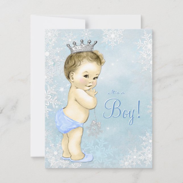 Invitación Boys Winter Wonderland Blue Snowflake Baby Shower (Anverso)