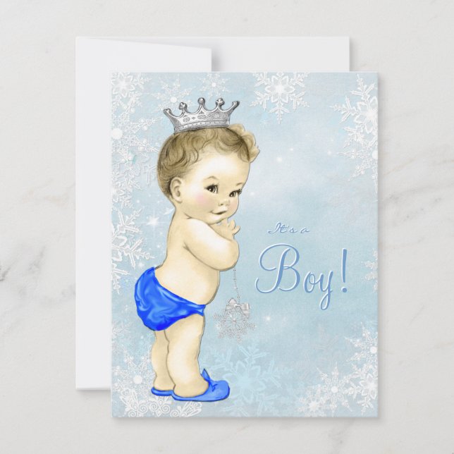 Invitación Boys Winter Wonderland Blue Snowflake Baby Shower (Anverso)