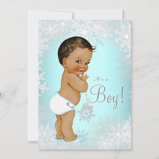 Invitación Boys Winter Wonderland Snowflake Baby Shower (Anverso)