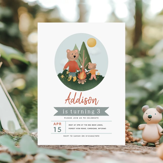 Invitación Boys Woodland Forest Camper Teddy Bear Birthday (Subido por el creador)