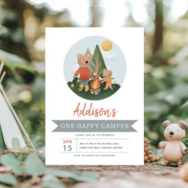 Invitación Boys WoodlandOne Happy Camper Bear 1st Birthday