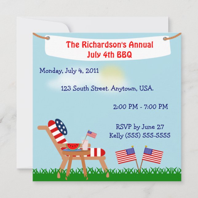 Invitación BQ del 4 de julio o Día conmemorativo de la bander (Anverso)