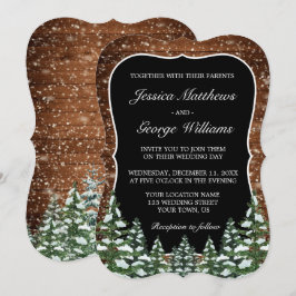 Invitación Bracket Black Snowy Wood & Forest Country Wedding