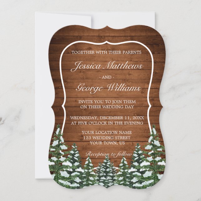 Invitación Bracket Snowowy Wood & Forest Country Pine Boda (Anverso)
