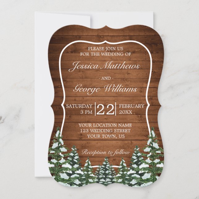 Invitación Bracket Snowowy Wood & Forest Country Pine Boda (Anverso)