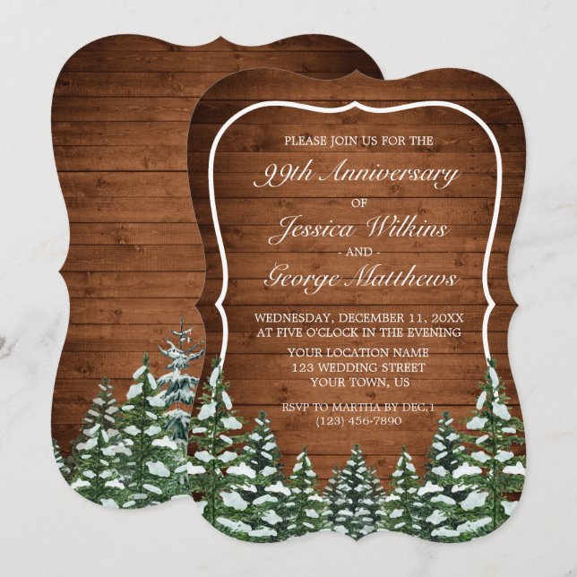 Invitación Bracket Snowy Wood and Forest Boda Aniversario (Anverso / Reverso)