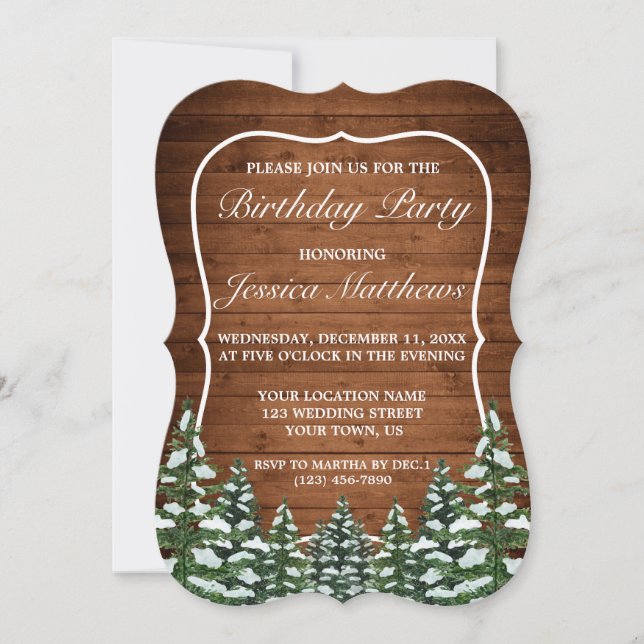 Invitación Bracket Snowy Wood & Forest Country Pine Birday (Anverso)