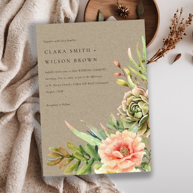 INVITACIÓN BRAFT RUBOR DESERT SUCCULENT CACTI FOLIAGE BODA (Subido por el creador)