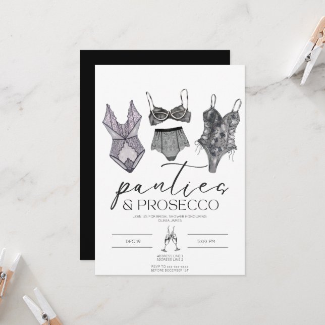Invitación Bragas y ducha de novia en lencería de prosecco (Anverso/Reverso In Situ)