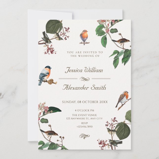 Invitación Branch deja boda de pájaro (Anverso)