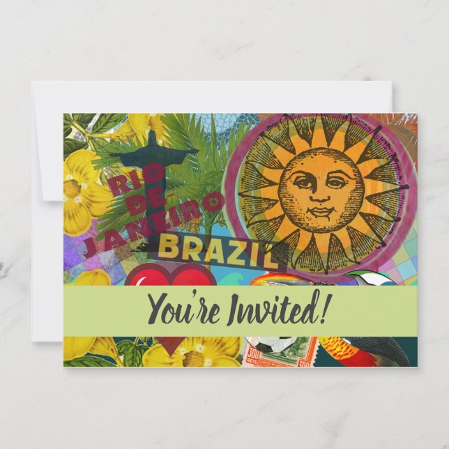 Invitación Brasil Río de Janiero Sun Viaje Arte Colorido (Anverso)