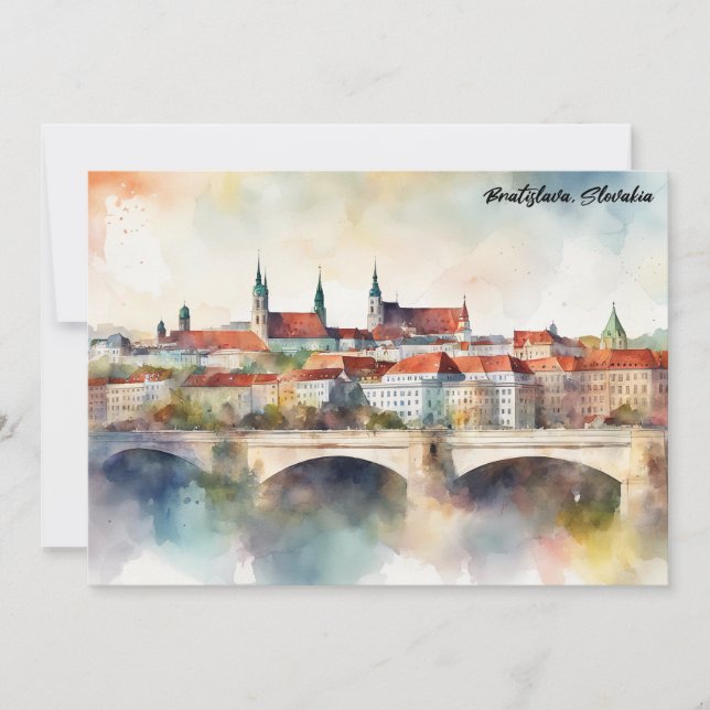 Invitación Bratislava Slovakia Watercolor Painting Panorama  (Anverso)