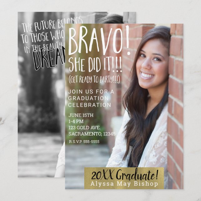 Invitación Bravo She It Magazine Foto Graduada (Anverso / Reverso)