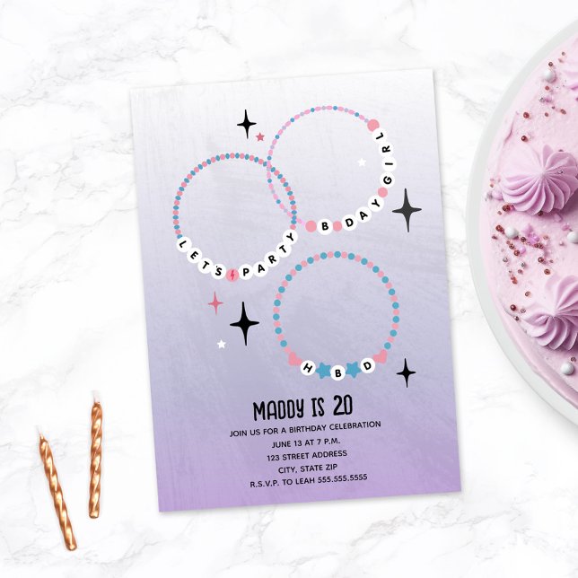 Invitación Brazaletes de amistad Cumpleaños Púrpura (Subido por el creador)