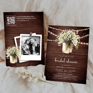 Invitación Breath del bebé Mason Jar Wood QR Code Bridal Show