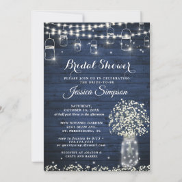 Invitación Breath mason Jar Blue Rustic Bridal Shower
