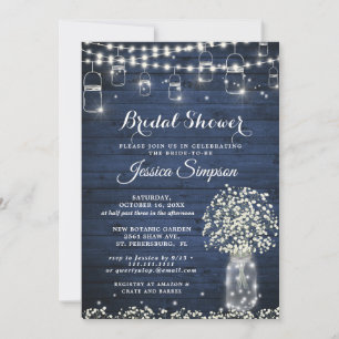 Invitación Breath mason Jar Blue Rustic Bridal Shower
