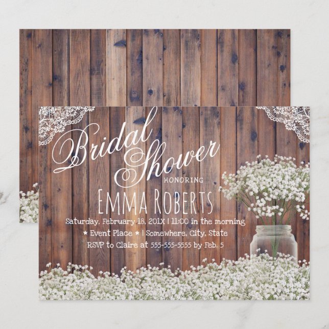 Invitación Breath mason Jar Laded bridal Shower (Anverso / Reverso)