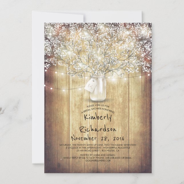 Invitación Breath Mason Jar Rustic Barn Bridal Shower (Anverso)