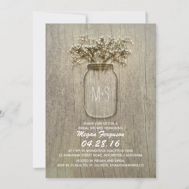 Invitación Breath Mason Jar Rustic Bridal Ducha (Anverso)