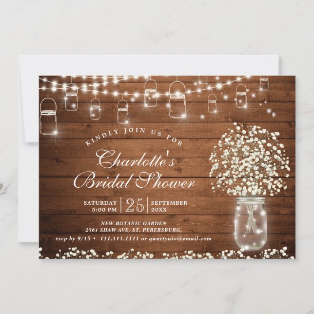 Invitación Breath Mason Jar Rustic Bridal Ducha (Anverso)