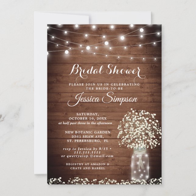 Invitación Breath Mason Jar Rustic Bridal Ducha (Anverso)