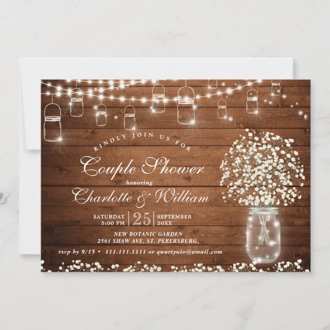 Invitación Breath Mason Jar Rustic Couple Shower (Anverso)