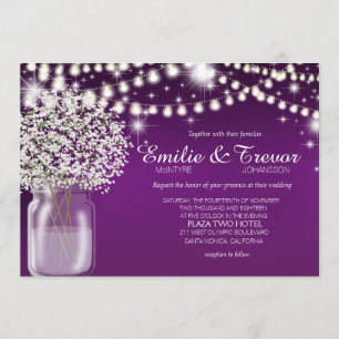 Invitación Breath Mason Jar String del bebé enciende la púrpu