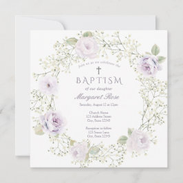 Invitación Brecha de bebé y bautismo Chica de Rosas morados