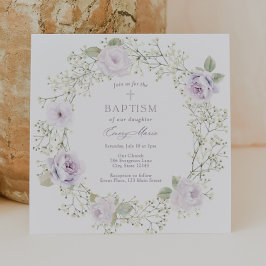 Invitación Brecha de bebé y bautismo Chica de Rosas morados