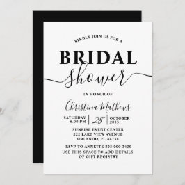 Invitación Brecha de novia guión de caligrafía en blanco y ne