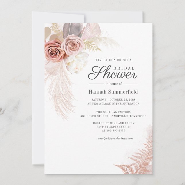 Invitación Brecha de novia Script Pampas Grass Tan (Anverso)