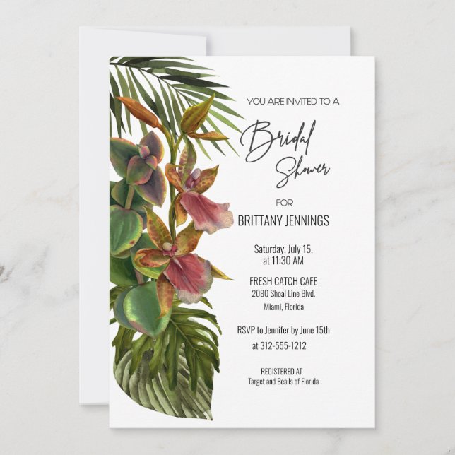 Invitación Bresa tropical Orquídea Ducha Botánica de Bridal (Anverso)