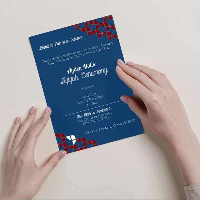 Invitación BREVEMENTE Azul Retro Rojo, Aqiqah Baby Shower (Subido por el creador)