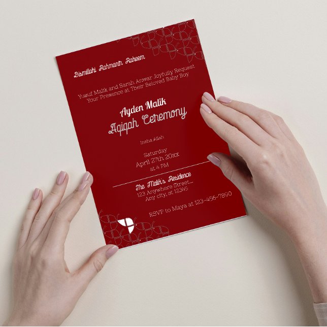 Invitación BREVEMENTE Azul Rojo Retro, Aqiqah Baby Shower (Subido por el creador)