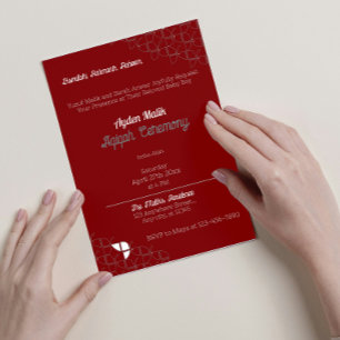 Invitación BREVEMENTE Blanco Rojo Retro, Aqiqah Baby Shower
