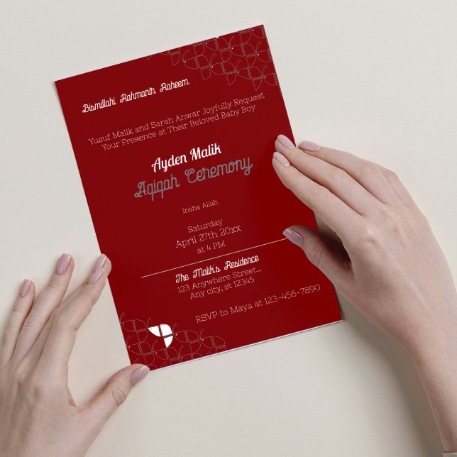 Invitación BREVEMENTE Blanco Rojo Retro, Aqiqah Baby Shower (Subido por el creador)