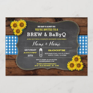 Invitación Brew and BABYQ Baby Shower Blue Sunflower