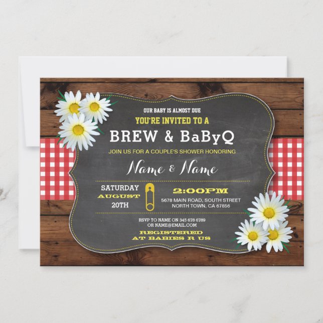 Invitación Brew and BABYQ Baby Shower Red Check (Anverso)