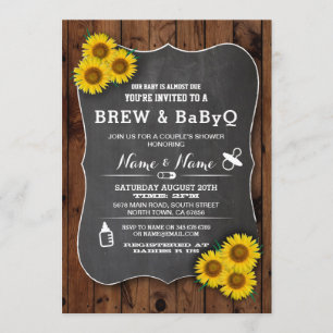 Invitación Brew and BABYQ Baby Shower Wood Sunflower Invito
