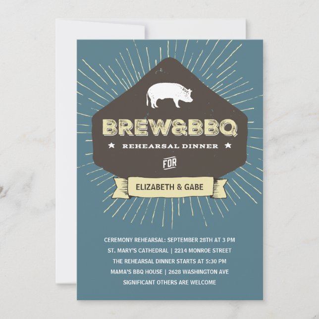 Invitación Brew & BQ | Cena de ensayo rústico (Anverso)