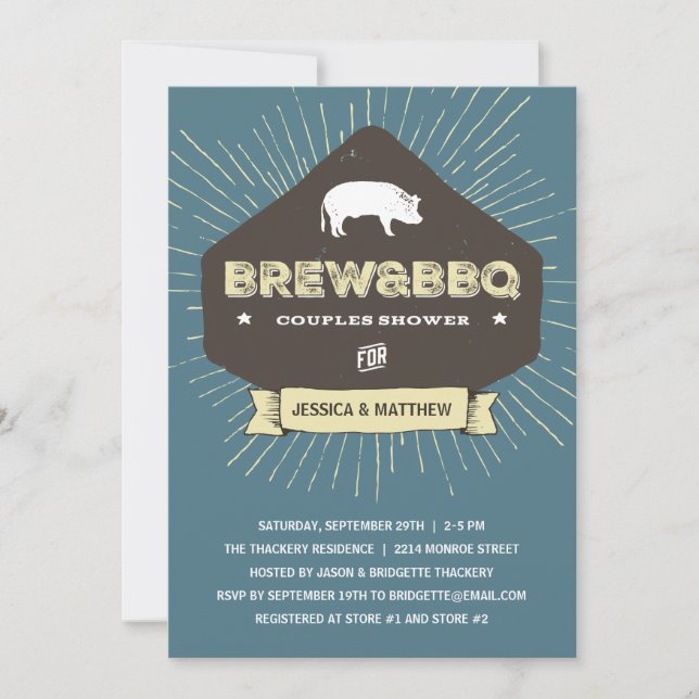 Invitación Brew & BQ | Ducha de matrimonio para parejas rusti (Anverso)