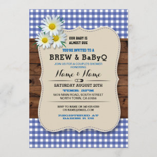 Invitación Brew y BABYQ Baby Shower Blue Wood Daisy Invite