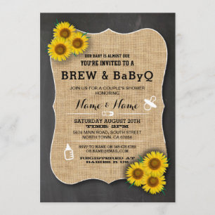 Invitación Brew y BABYQ Baby Shower Chalk Sunflower Invitan