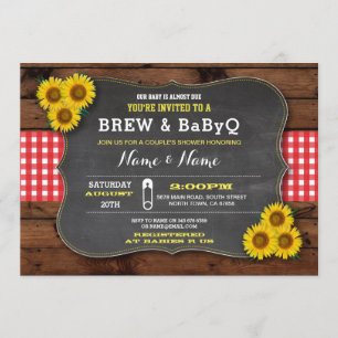 Invitación Brew y BABYQ Baby Shower Red Sunflower