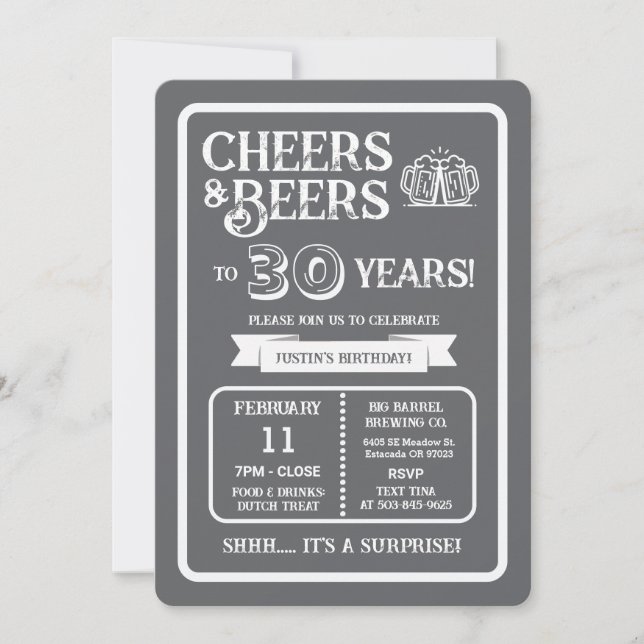 Invitación Brewery Surprise Cheers and Beers to 30 Years (Anverso)
