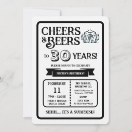 Invitación Brewery Surprise Cheers and Beers to 30 Years 